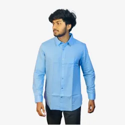 Men's Sky Blue Cotton Casual Shirt – Full Sleeve Regular Fit Button-Down Shirt for Men